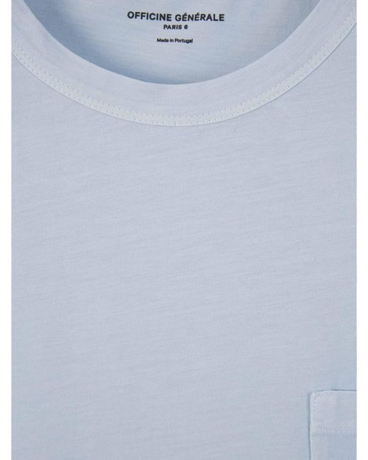 Officine Generale Blue Lyocell Pocket T-Shirt for men