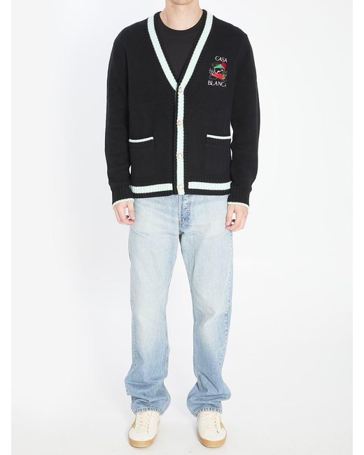 Casablanca Black Cardigan With Stacked Casa Mountain Temple Design for men