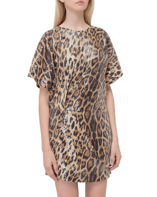 In the mood for love Brown Dress With Sequins And Leopard Print