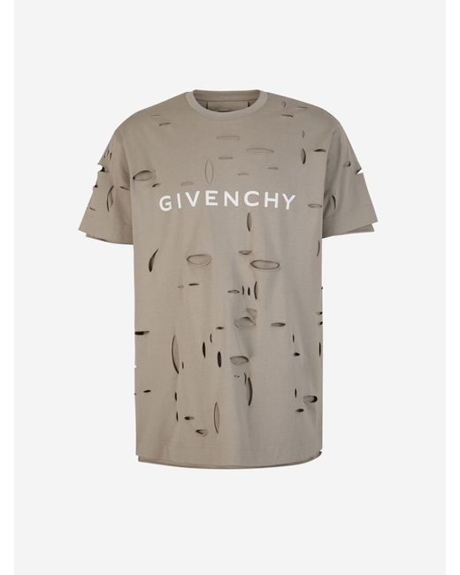 Givenchy Gray Cotton Destroyed T-shirt for men