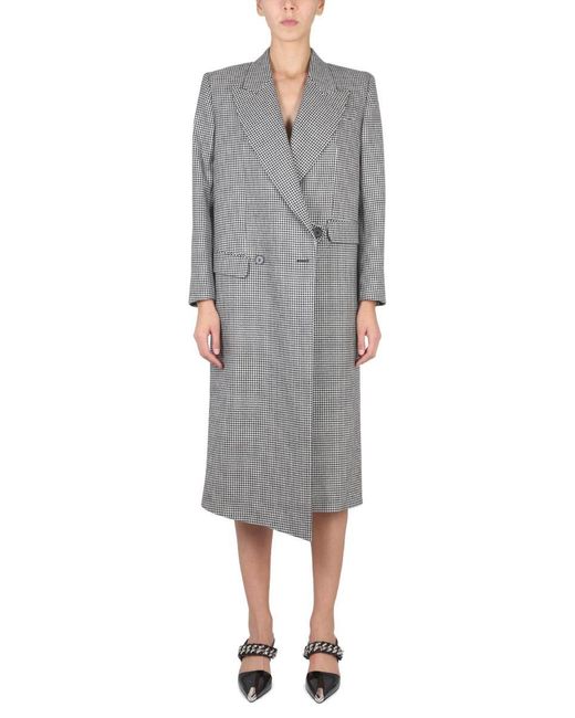 Alexander McQueen Gray Double-breasted Wool Coat With Asymmetrical Hemline