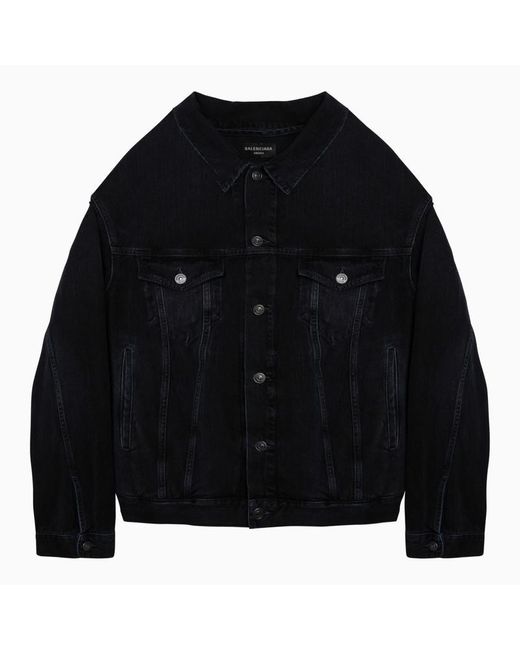 Balenciaga Black Off Shoulder Dark Denim Jacket for men