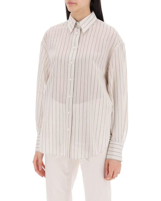 Brunello Cucinelli White Lightweight Sparkling Stripe Shirt