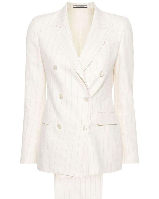 Tagliatore White Paris Linen And Cotton Double-Breasted Striped Suit