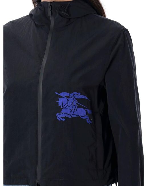 Burberry Blue Cropped Nylon Hooded Jacket