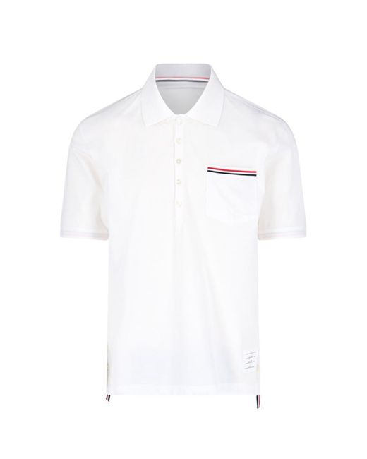 Thom Browne White Logo Polo Shirt for men