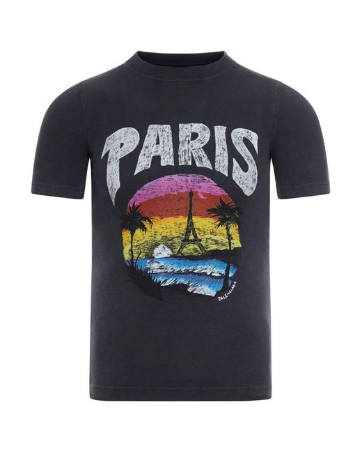 Balenciaga Blue Fitted T-Shirt Paris Tropical Str Jersey Peel for men
