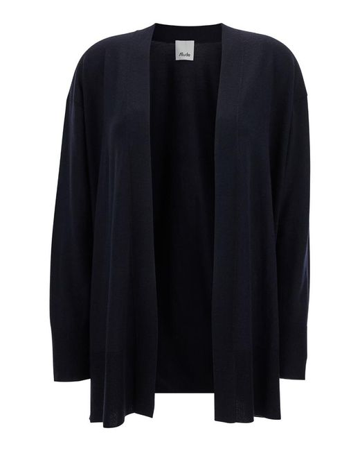 Allude Blue Open Cardigan With Long Sleeves In Wool Woman