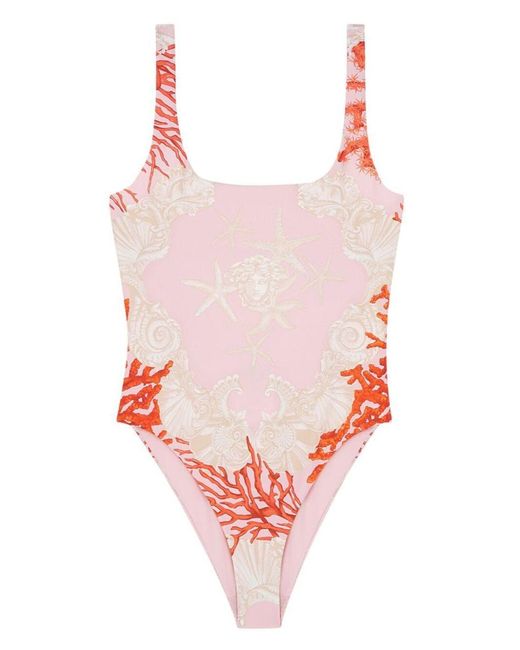Versace Pink Barocco Sea Scoop-back Swimsuit