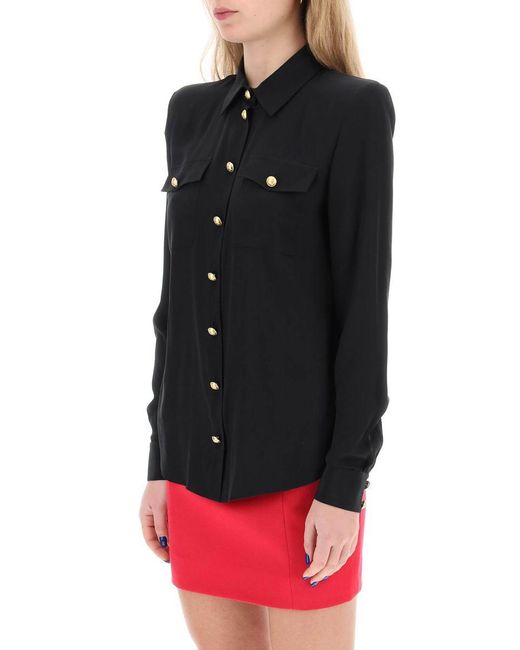 Balmain Black Silk Shirt With Padded Shoulders