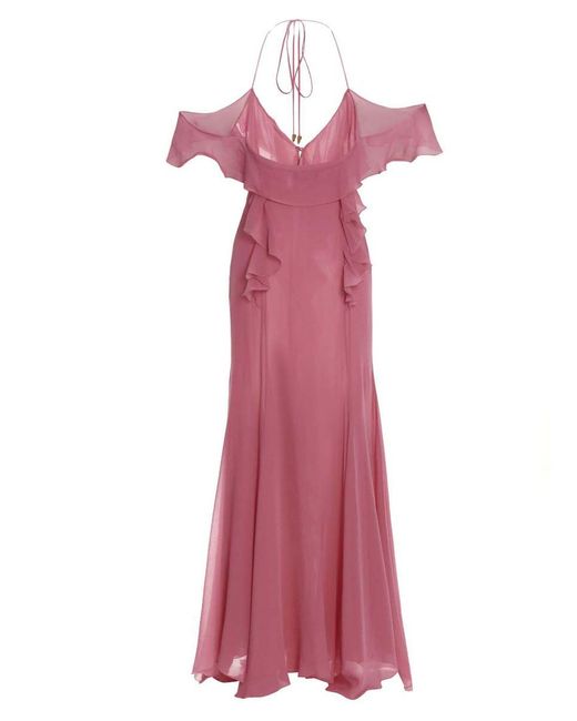 Blumarine Pink Flounced Silk Dress