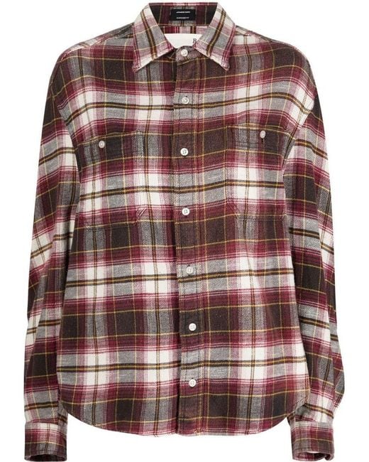 R13 Plaid-check Flannel Shirt in Brown | Lyst