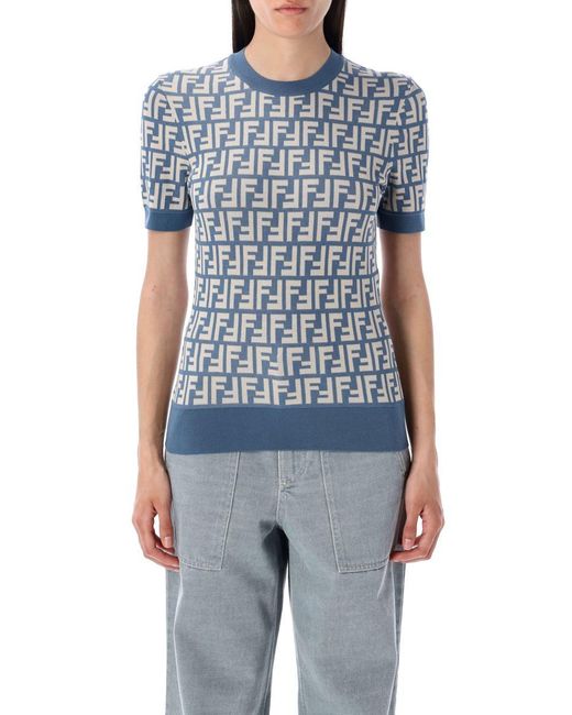 Fendi Blue Ff Slim Fit Jumper