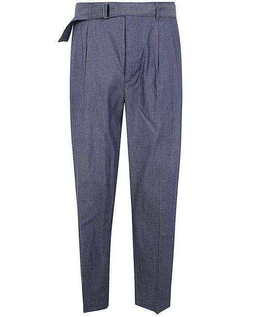 Michael Kors Blue Belted Chambray Trouser for men