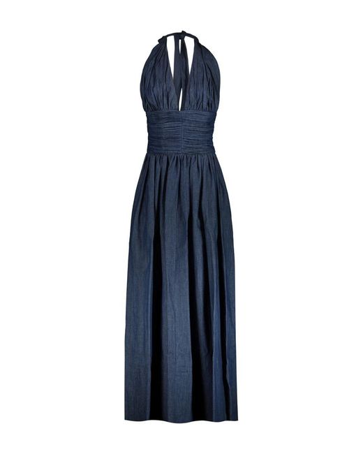 Rochas Blue Maxi Dress In Japanese Chambray Clothing