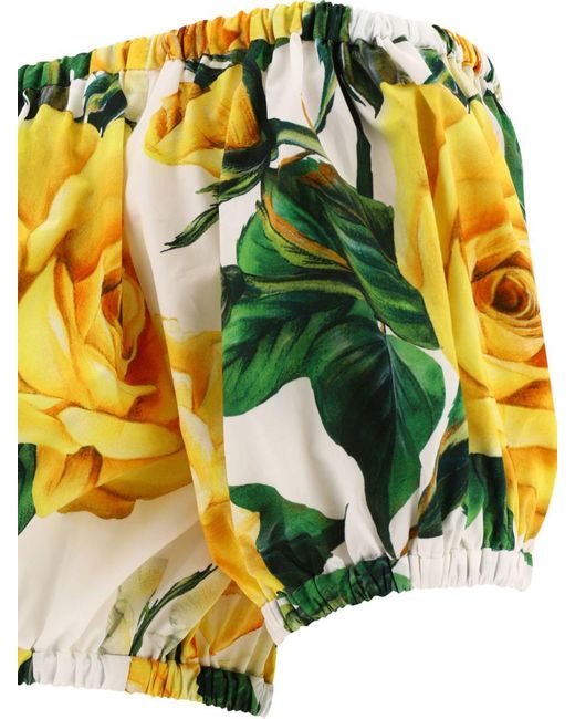 Dolce & Gabbana Yellow Bardot-Neck Crop Top With Rose Print