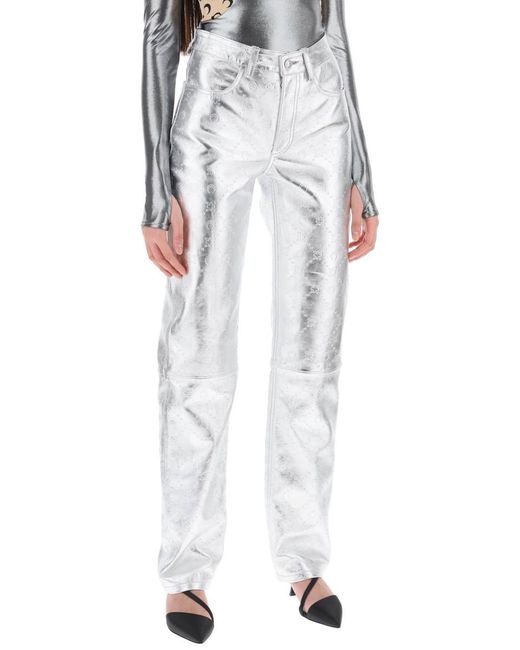 MARINE SERRE White Moonogram Pants In Laminated Leather