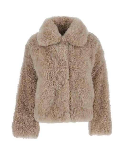 Yves Salomon Brown Fur Jacket With Spread Collar And Front Concealed Closure