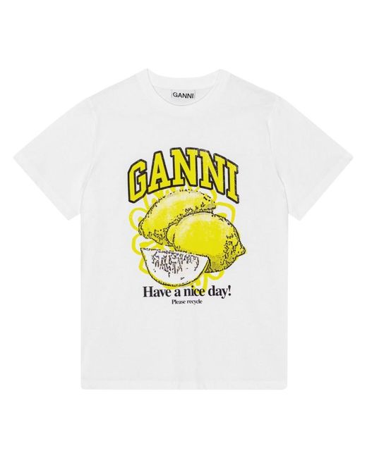 Ganni White Relaxed Lemon T-shirt.