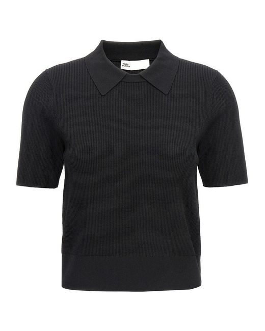 Tory Burch Black Logo Embroidery Knitted Shirt Polo