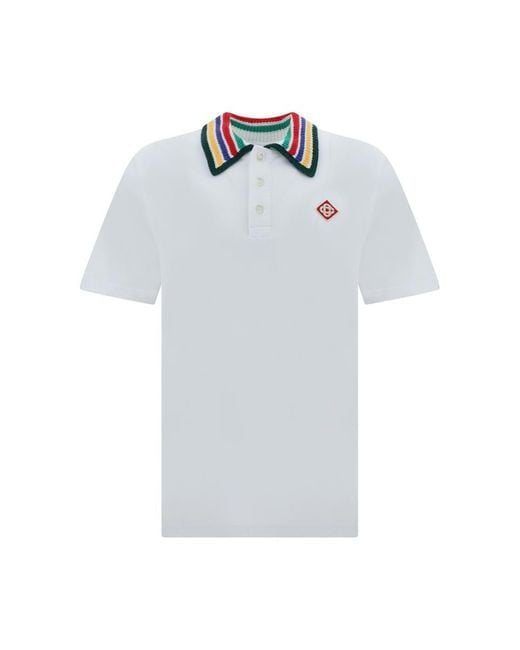 CASABLANCA Striped-collar Regular-fit Organic-cotton Piqué Polo Shirt in  White for Men | Lyst Canada