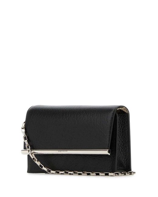 Alexander McQueen Black Leather Mini Cross-Bar Clutch