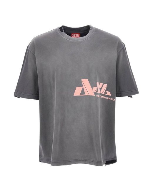 DIESEL Gray T-Washrat T-Shirt With Flocked Logo for men
