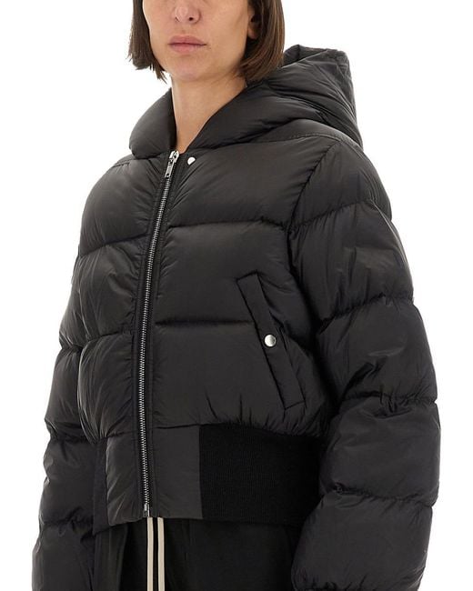 Rick Owens Black Cropped Down Jacket With Hood