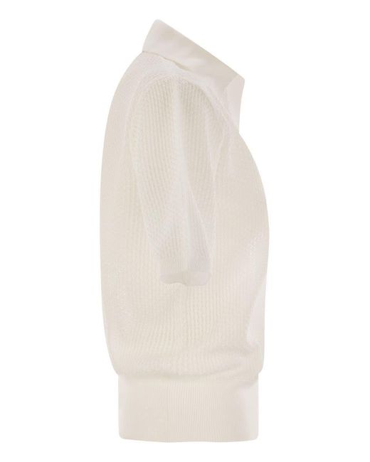 Fabiana Filippi Polo Shirt With Diamond Thread in White