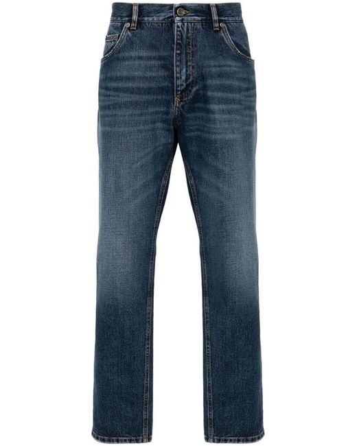 Dolce & Gabbana Blue Logo-Plaque Straight-Leg Jeans for men