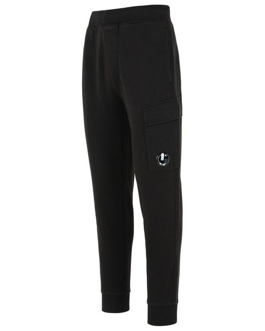 C P Company Black Cotton Jogger Pants With Customizable Fit And Distinctive Appliqué for men