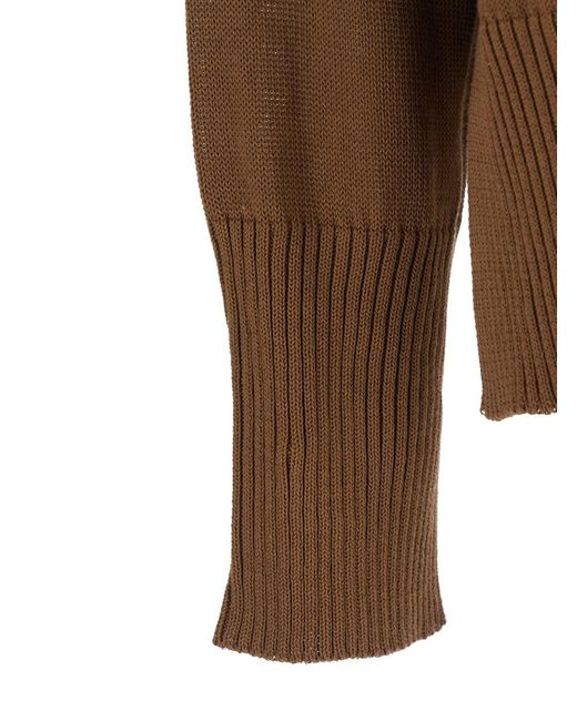 Grifoni Brown Crewneck Sweater With Ribbed Trims In Cotton Woman