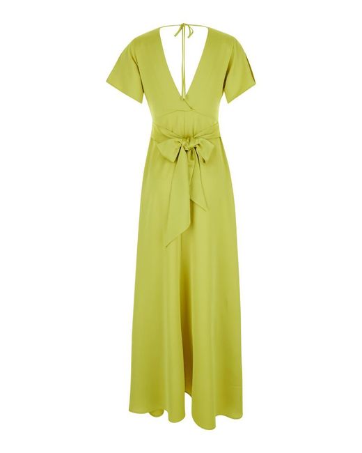 Plain Green Long Lime Dress With Bow