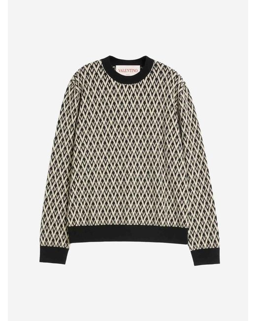 Valentino Garavani Natural Jacquard Round Neck Sweater for men