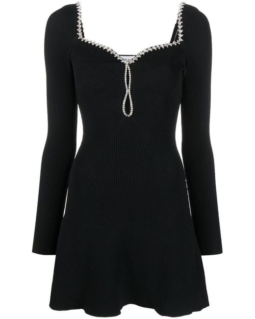 Self-Portrait Black Diamante-embellished Ribbed-texture Knitted Mini Dress X