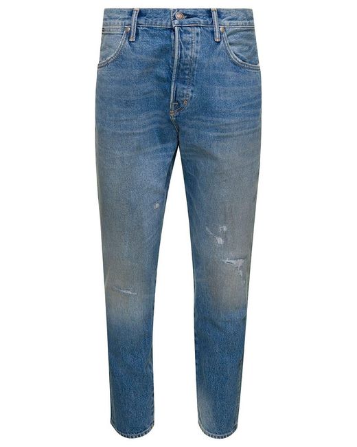 Tom Ford Blue Light 5-Pocket Style Jeans With Rips And Logo Patch for men