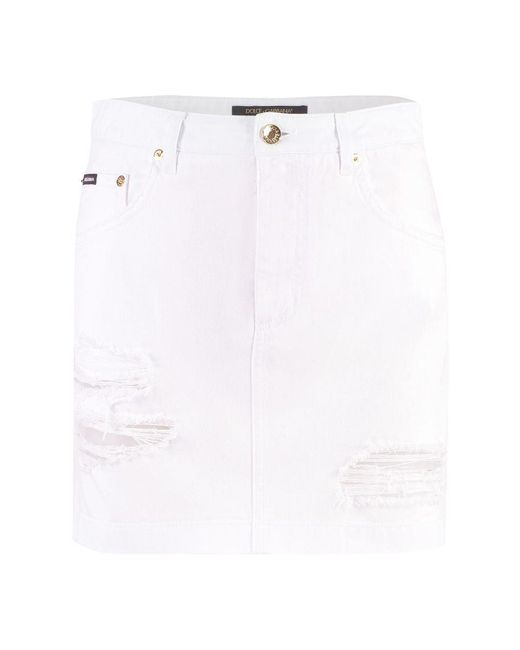 Dolce & Gabbana White Denim Mini Skirt
