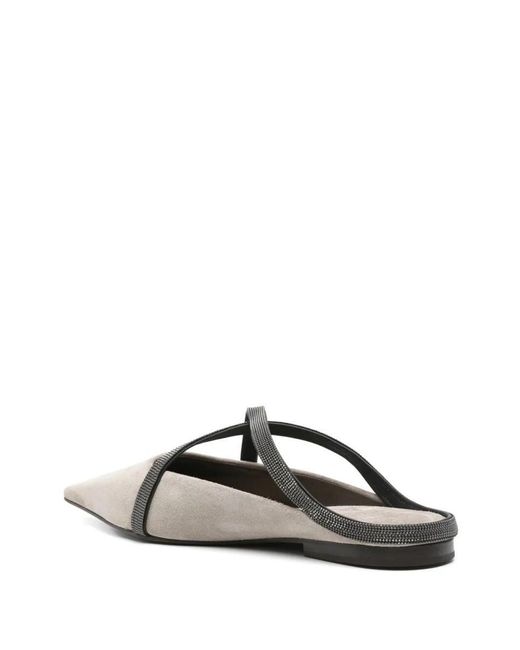 Brunello Cucinelli White Flat Square Pointed Ballet Shoes