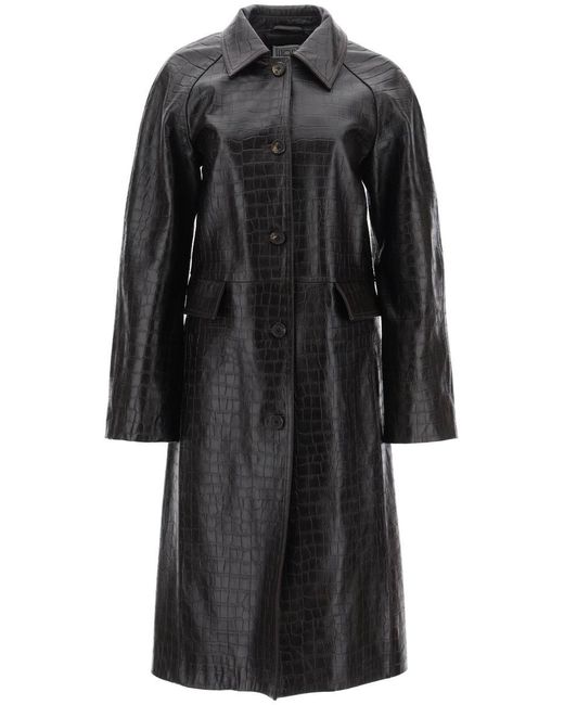 Totême Crocodile Embossed Leather Coat in Black | Lyst