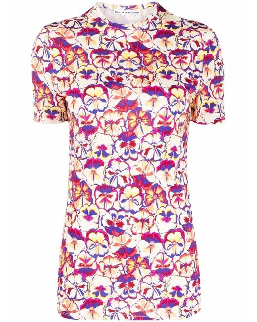 Rabanne Red Short-Sleeved T-Shirt With Floral Print