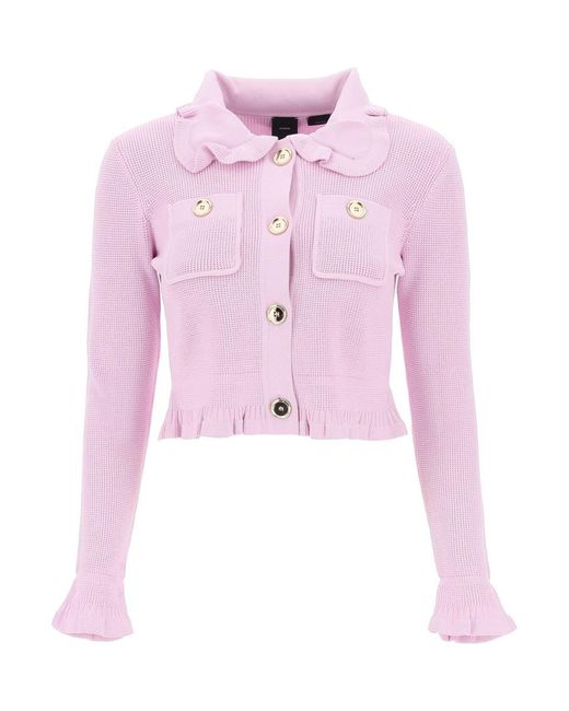 Pinko Pink Olivagno Cropped Cardigan With Frills