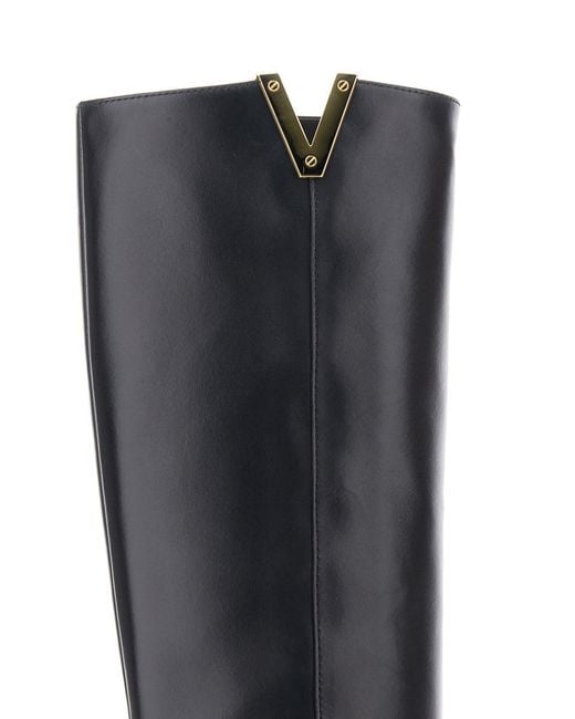 Via Roma 15 Black Knee-High Boots With Cut-Out On The Side And Logo Plaque
