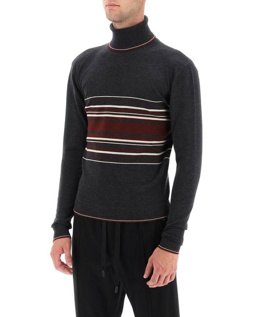 Dolce & Gabbana Black Striped Wool Turtleneck Sweater for men