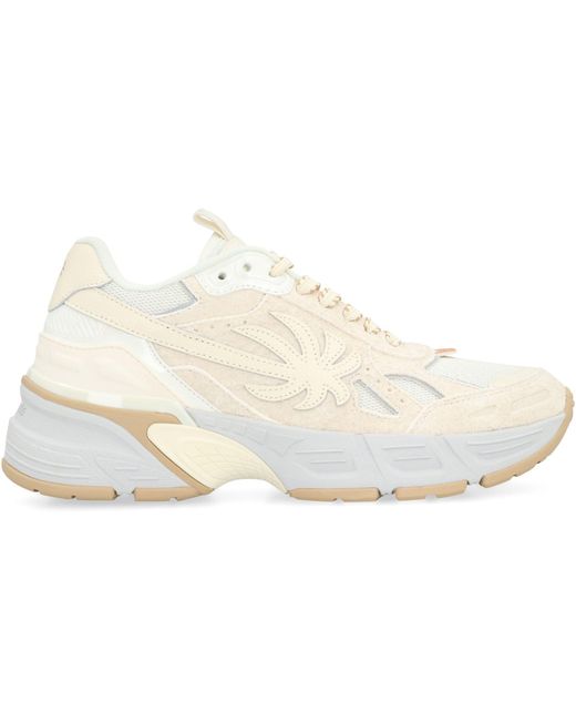 Palm Angels Natural Leather And Fabric Low-Top Sneakers