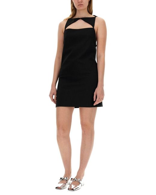 Versace Black Wool Blend Straight Mini Dress With Cut-Out