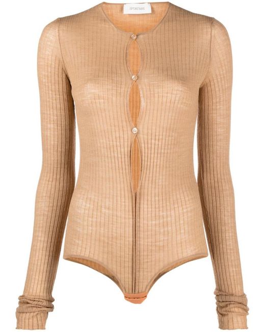 Sportmax Natural Ribbed Wool Blend Bodysuit