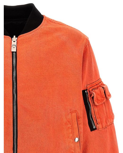 Givenchy Orange Nylon Reversible Denim Bomber Jacket for men