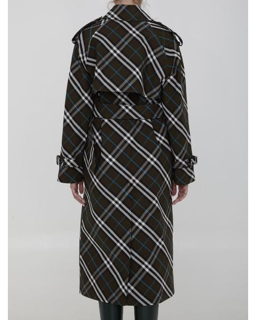 Burberry Multicolor "Check" Cotton Blend Long Trenchcoat