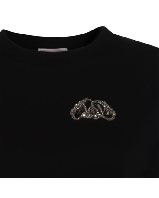 Alexander McQueen Black Brand-embellished Hybrid Cotton Mini Dress