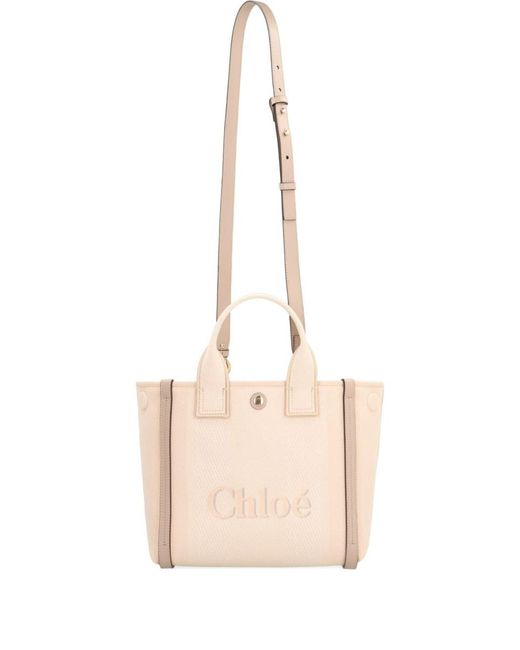 Chloé Natural Small Carry Logo-Embossed Canvas Tote Bag